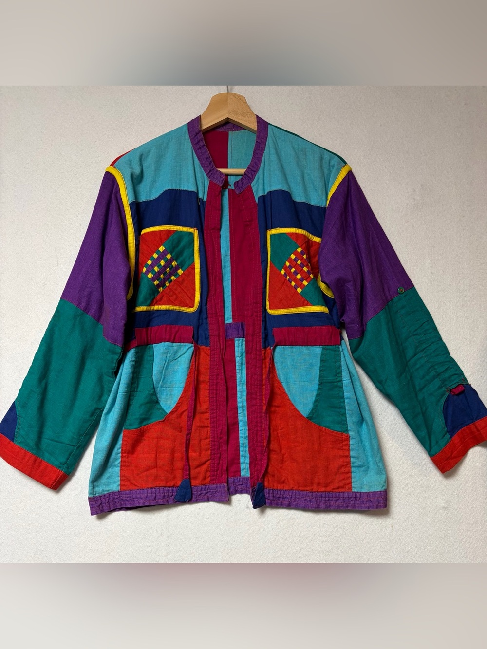Vintage 1980s Reversible Colorblock Patchwork Jacket Art-to-Wear Lagenlook
